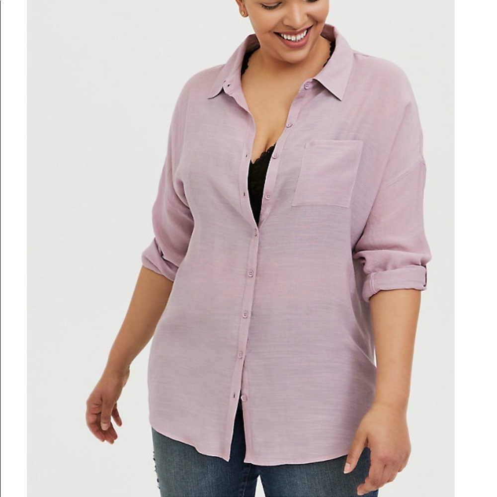 MAUVE PINK GAUZE DROP SHOULDER BUTTON FRONT TUNIC